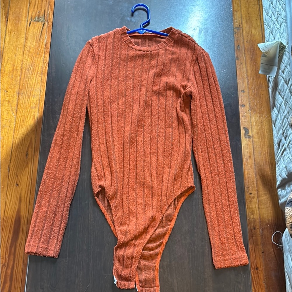SHEIN Rust Orange Ribbed Bodysuit